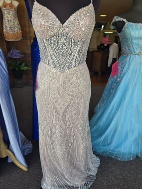 Embellished Blush Pink Beaded Prom Dress